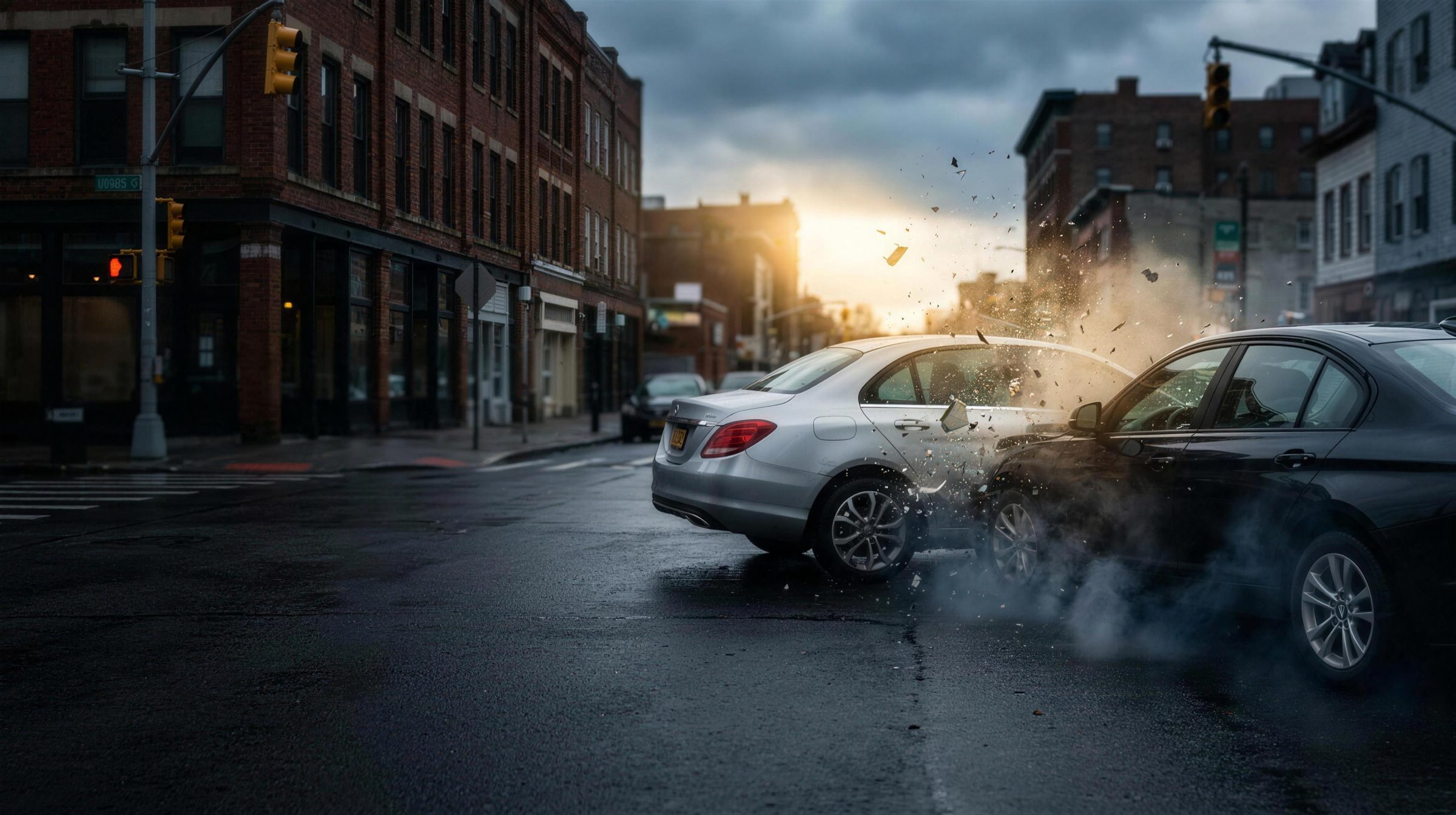 The split-second of a serious car collision at an intersection